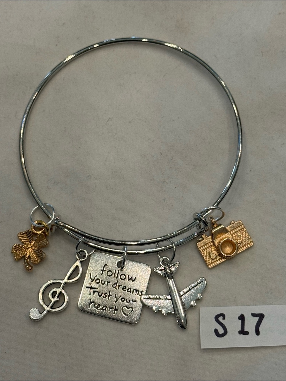 S17 Adventure Dream Travel Camera Music Charm Bangle Bracelet